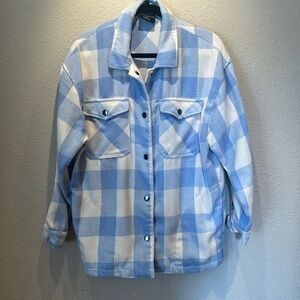HFX Women’s Shirt Jacket Shacket Size Small Blue Cream